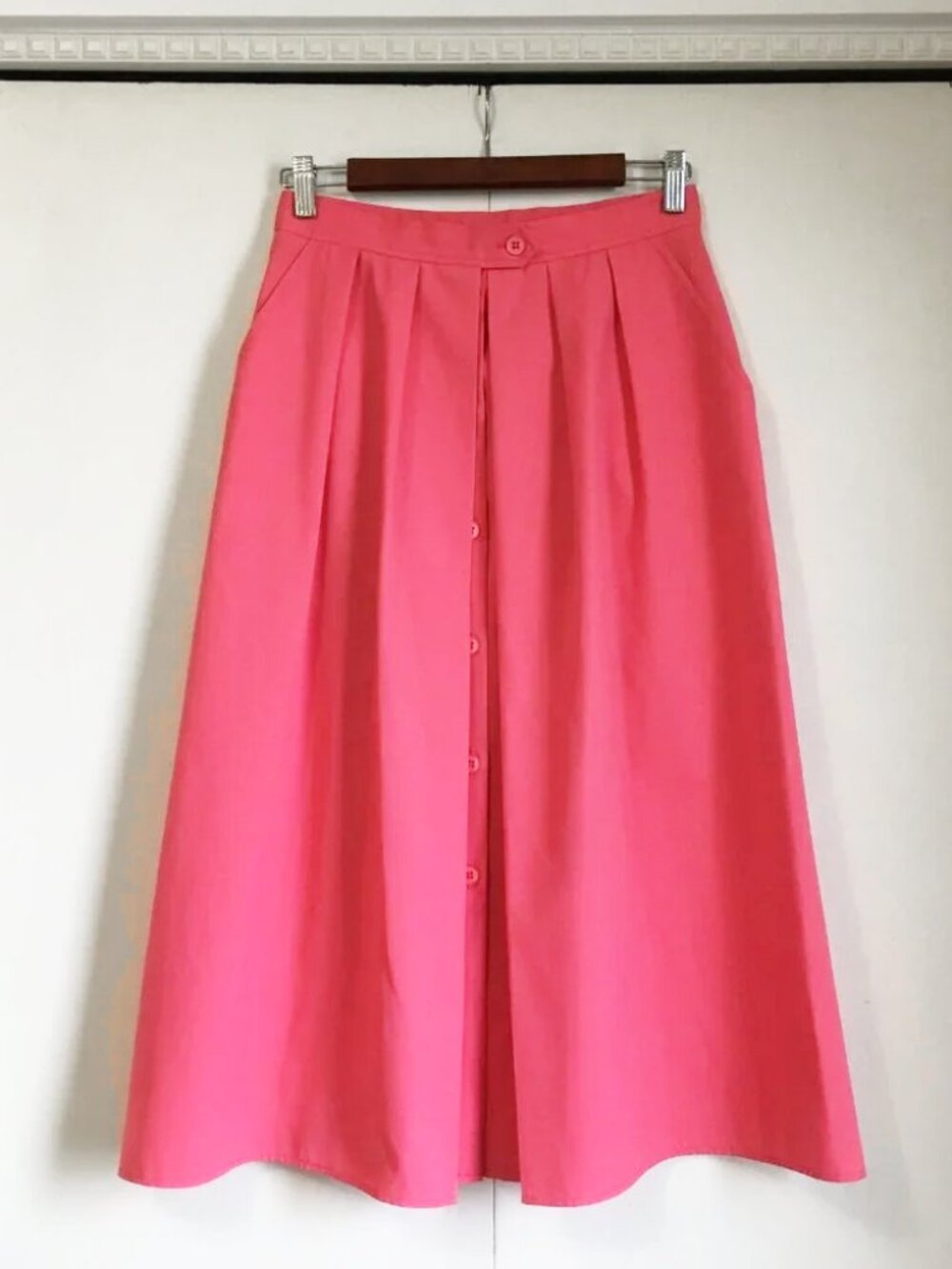Vintage Koret Pink Pleated Button Front Midi Skirt Small